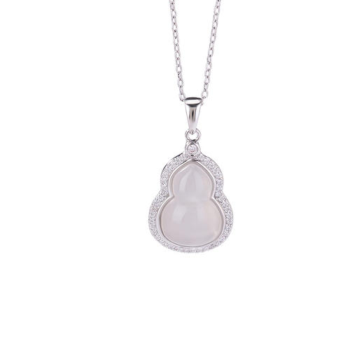 【招财】S925银白玉髓铜钱镶边锆石项链【CW-YSDZ019】 商品图4