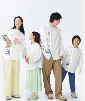 老米优品🎈 【品牌授权】《动物世界亲子复古国风衬衫》纯棉双层纱！森林棠25春款  国风斜襟小立领亲子款纱布衬衫20522502