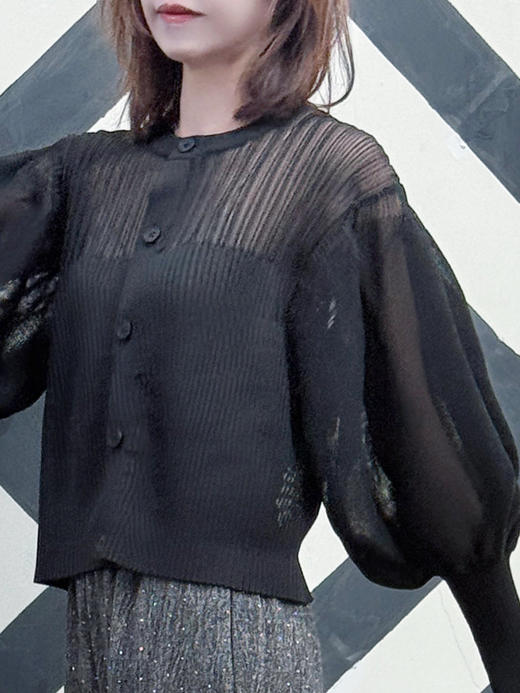 TYNVIE 欧根紗灯笼袖针织衫 - 黑色 商品图6