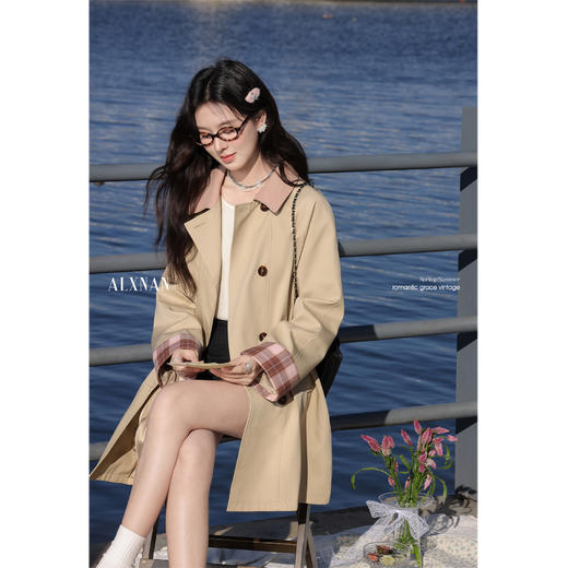 【65折秒杀】鹿向南「落日海岸」气质拼色风衣L52912 商品图4