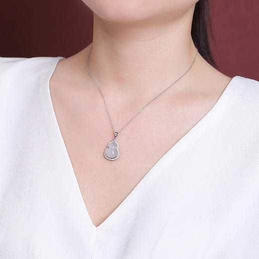 【招财】S925银白玉髓铜钱镶边锆石项链【CW-YSDZ019】 商品图3