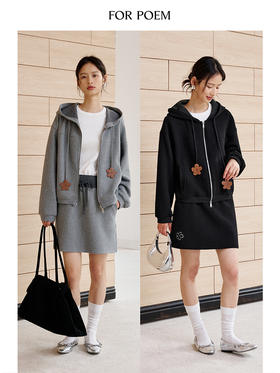 ForPoem 现货 25/SS原创设计肌理空气层花朵皮牌短款卫衣外套