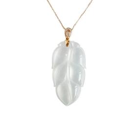 【天然正品】16.76克 AU750玫瑰金镶钻 天然高冰种 白色叶子金枝玉叶 翡翠吊坠 证书031016KC02