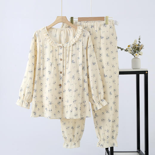 雀说纯棉双层绉布月子服产后吸汗透气甜美纯色纱布孕妇哺乳家居服AL 商品图7