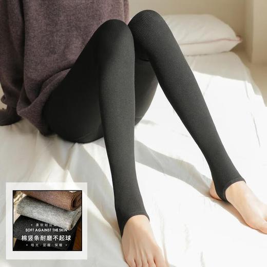 雀说羊绒竖纹打底裤保暖显瘦一体裤黑色踩脚连裤袜AL 商品图8