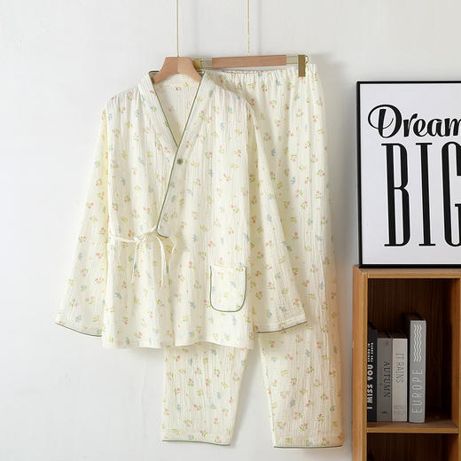 雀说纯棉双层绉布月子服产后吸汗透气甜美纯色纱布孕妇哺乳家居服AL 商品图5