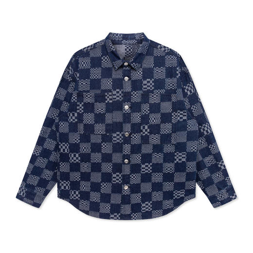 GXG男装 深蓝棋盘格提花潮流时尚衬衫外套   春季热卖 商品图4