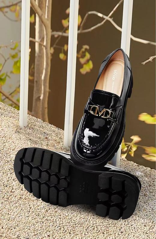 MUX迈思英伦风漆皮乐福鞋圆头复古M字饰扣超轻底 商品图1