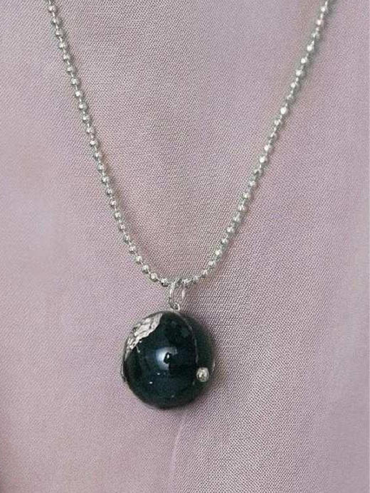 HANYING｜藏着珍珠的黑珐琅球项链 HY-PR-4 商品图0