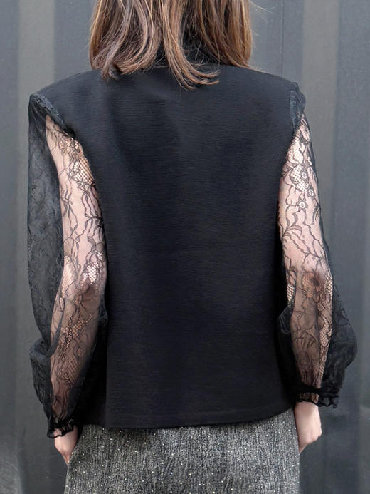 TYNVIE 蕾丝袖围巾领开衫-黑色 商品图3