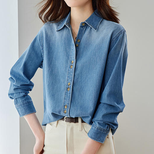 馥迦复古水洗做旧牛仔衬衫 商品图4