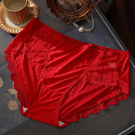 雀说5条装法式轻奢大码内裤性感蕾丝拼接中腰提臀包臀加肥加大240斤三角裤AL 商品图7