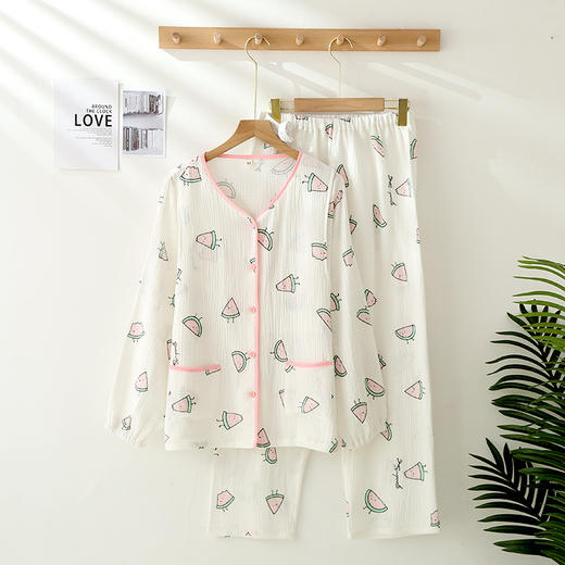 雀说纯棉双层绉布月子服产后吸汗透气甜美纯色纱布孕妇哺乳家居服AL 商品图8