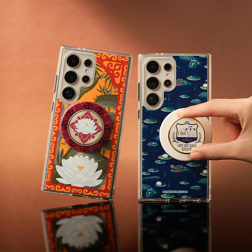 【白莲花度假村】莲花屏风 POPCASE手机壳 MagSafe Popcase磁吸款 红色 植物花卉 国风 iPhone 16/15/14 商品图1