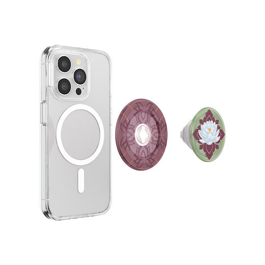 【白莲花度假村】莲花图腾·MagSafe圆啪嗒 MAGSAFE磁吸手机气囊支架 Round圆啪嗒系列 图腾 莲花 撞色 植物花卉 国风 商品图3