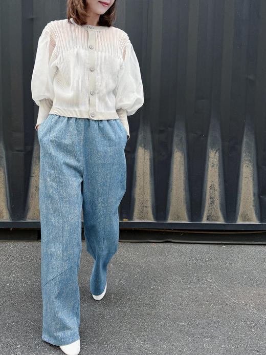 TYNVIE 欧根紗灯笼袖针织衫-米白 商品图8