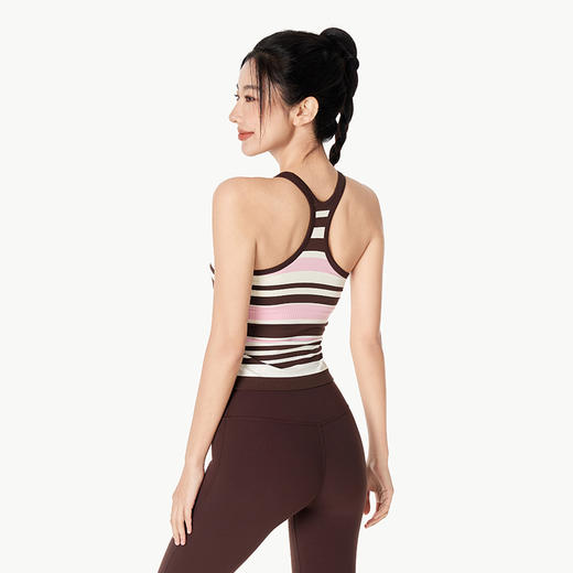 Leorrey/乐拉撞色一体织带罩杯撞色条纹瑜伽工字背运动背心WX1127 商品图3