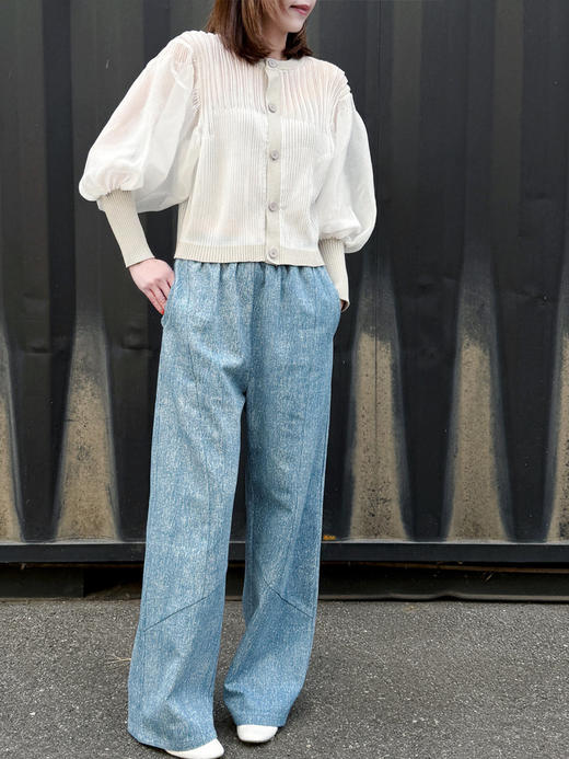 TYNVIE 欧根紗灯笼袖针织衫-米白 商品图7