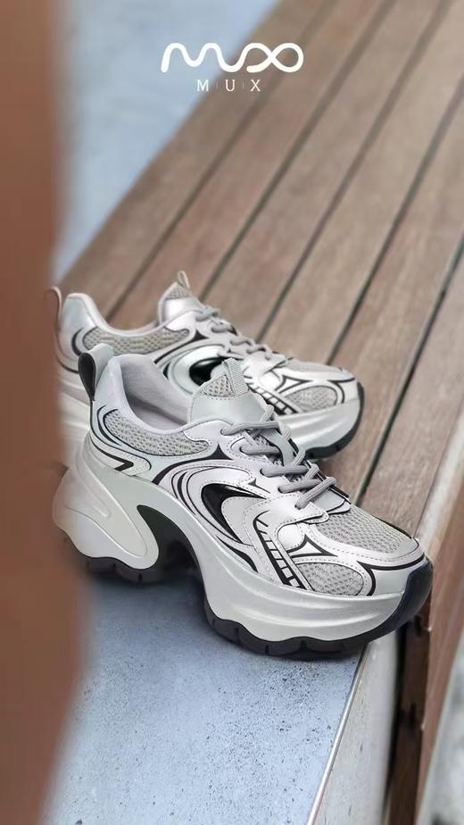MUX迈思2025时尚百搭老爹鞋小白拼接女牛皮厚底 商品图0