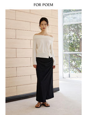 ForPoem 现货 25/SS原创设计氛围感蝴蝶纱拼接一字肩针织上衣