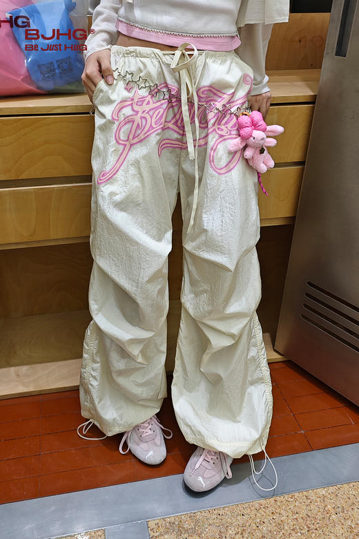 BJHG不计后果休闲阔腿裤女款夏季潮牌新款宽松裤子美式印花伞兵裤 商品图5