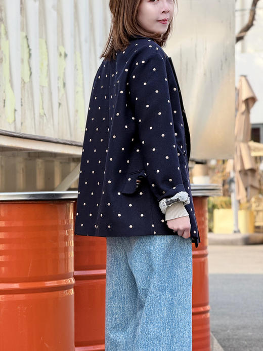 TYNVIE 荷叶边袋口装饰廓形西装-蓝色白点 商品图10