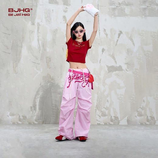BJHG不计后果休闲阔腿裤女款夏季潮牌新款宽松裤子美式印花伞兵裤 商品图3
