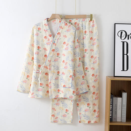 雀说纯棉双层绉布月子服产后吸汗透气甜美纯色纱布孕妇哺乳家居服AL 商品图6