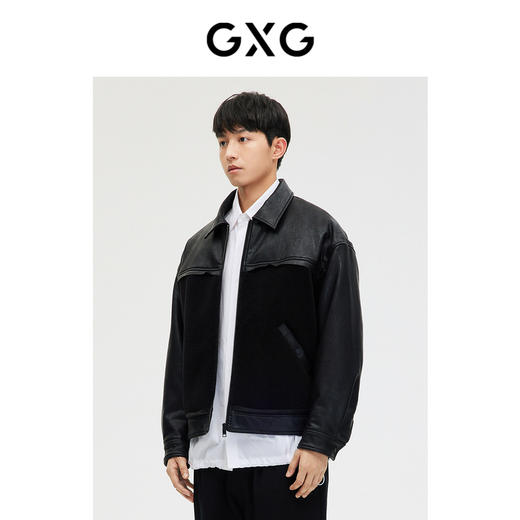 GXG男装pu拼接黑色夹克外套 春季热卖夹克 商品图3
