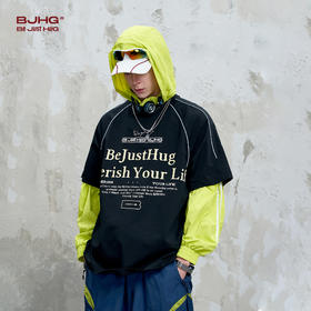 【张桂源同款】BJHG不计后果 复古圆领针织短袖男t恤夏季潮牌美式印花宽松体恤女