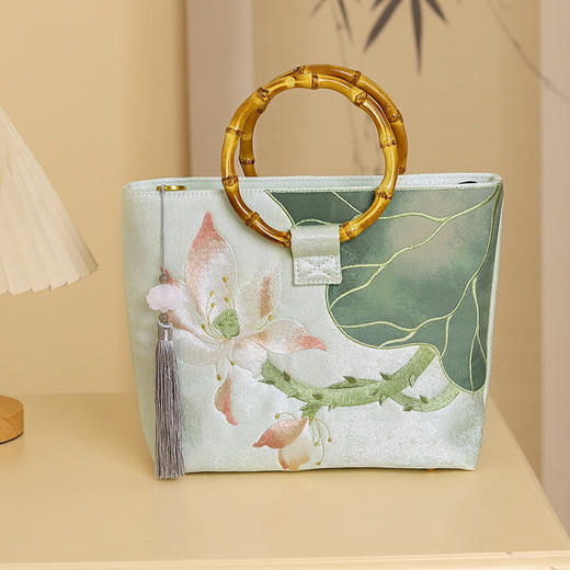 古风旗袍宴会手提包，高精密绣花手提水桶包QB- 荷香如故 商品图1
