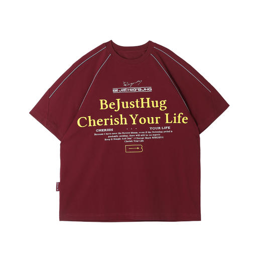 【张桂源同款】BJHG不计后果 复古圆领针织短袖男t恤夏季潮牌美式印花宽松体恤女 商品图2