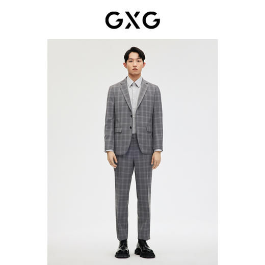 GXG男装灰格简约含羊毛商务西装外套 春季热卖西服 商品图1