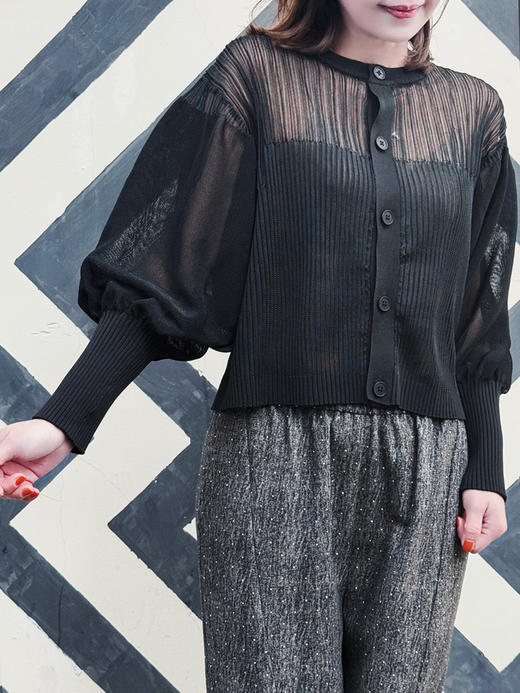 TYNVIE 欧根紗灯笼袖针织衫 - 黑色 商品图7