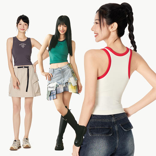 Leorrey/乐拉一体织中强度高弹撞色亲肤透气运动背心复古风WX1095 商品图4