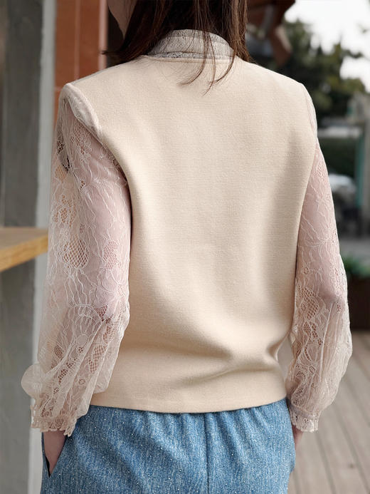TYNVIE 蕾丝袖围巾领开衫-米白 商品图5