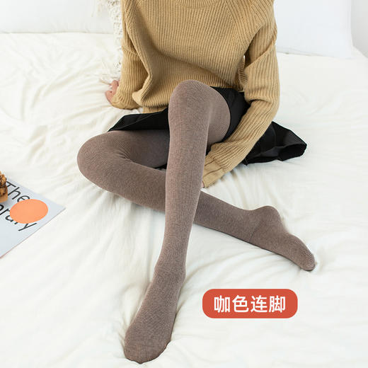 雀说羊绒竖纹打底裤保暖显瘦一体裤黑色踩脚连裤袜AL 商品图5
