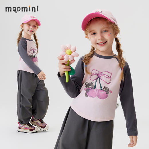 【90-140】【MQDmini】女童春秋长袖T恤圆领撞色印花上衣 商品图0