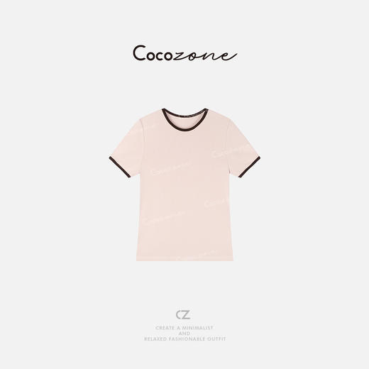 COCO ZONE 设计感小众显瘦撞色圆领短袖T恤CD1A0004 商品图0