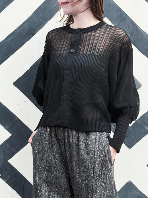 TYNVIE 欧根紗灯笼袖针织衫 - 黑色 商品图9