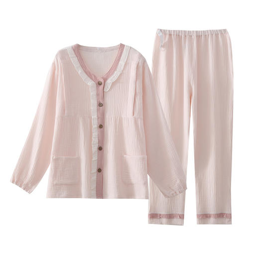 雀说纯棉双层绉布月子服产后吸汗透气甜美纯色纱布孕妇哺乳家居服AL 商品图4