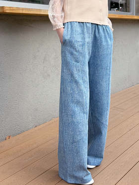 TYNVIE挺括桶形牛仔裤-蓝色