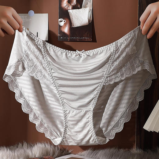 雀说5条装法式轻奢大码内裤性感蕾丝拼接中腰提臀包臀加肥加大240斤三角裤AL 商品图9