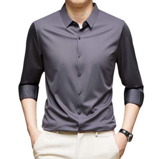 岸纾 男士纯色无痕长袖商务休闲衬衫  弹力修身衬衫休闲百搭款甄选舒适面料透气耐磨垂顺易打理 商品图0