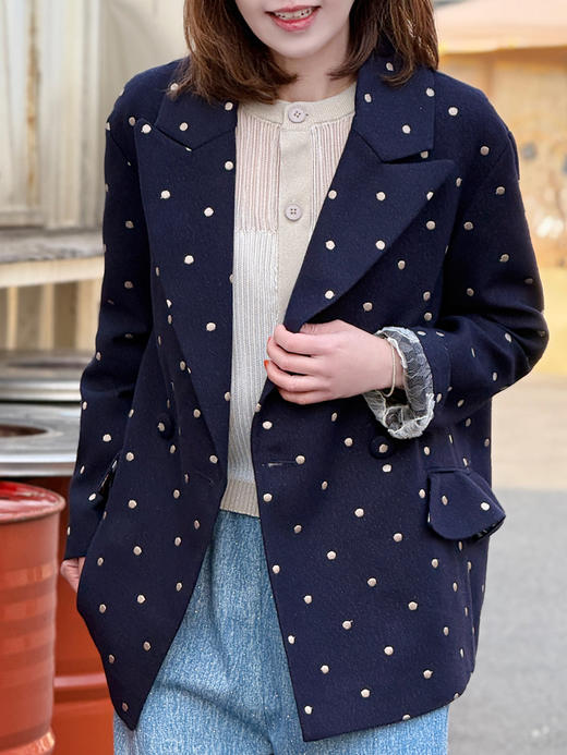 TYNVIE 荷叶边袋口装饰廓形西装-蓝色白点 商品图1