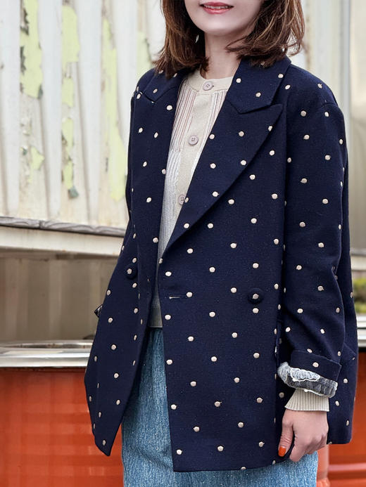 TYNVIE 荷叶边袋口装饰廓形西装-蓝色白点 商品图4