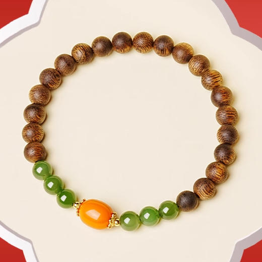蜜蜡转运珠沉香和田玉手串6mm  天然碧玉珠串手链传承工艺制作国风设计带证书 商品图2