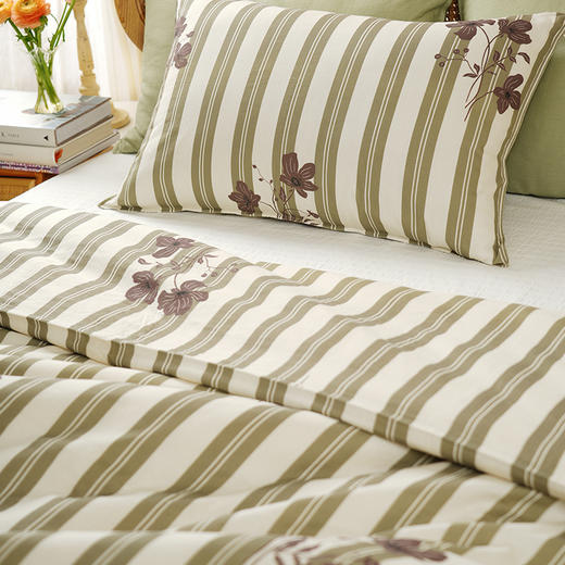 复古条纹系列全套一整套亚麻透气亲肤厚单人一体被子 商品图3