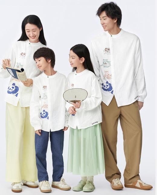老米优品🎈 【品牌授权】《动物世界亲子复古国风衬衫》纯棉双层纱！森林棠25春款  国风斜襟小立领亲子款纱布衬衫20522502 商品图1