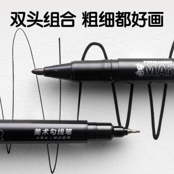 得力（deli）(deli)儿童学生黑色双头记号笔美术绘画勾线签字笔马克笔 勾边描线快干防水12支/盒 开学签名签到 商品图0